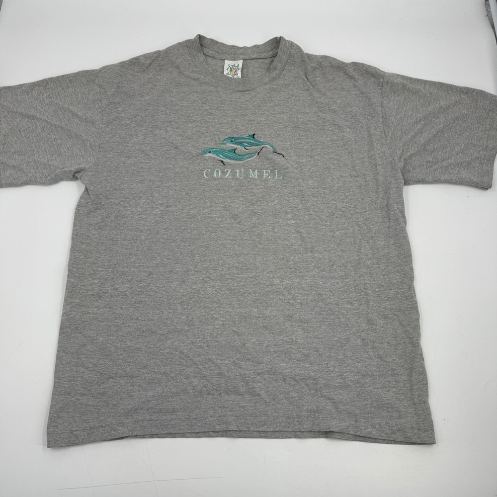 Vintage Cozumel Dolphin Embroidered Gray‎ T Shirt XL Heavyweight Y2K
